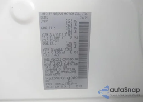2014 Nissan Rogue Sv from USA, damaged, VIN 5N1AT2MV0EC834980